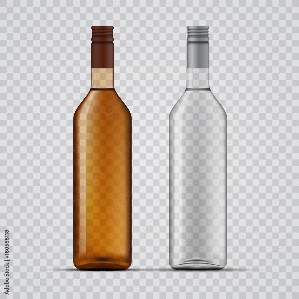 威士忌和伏特加透明瓶设计，矢量模板