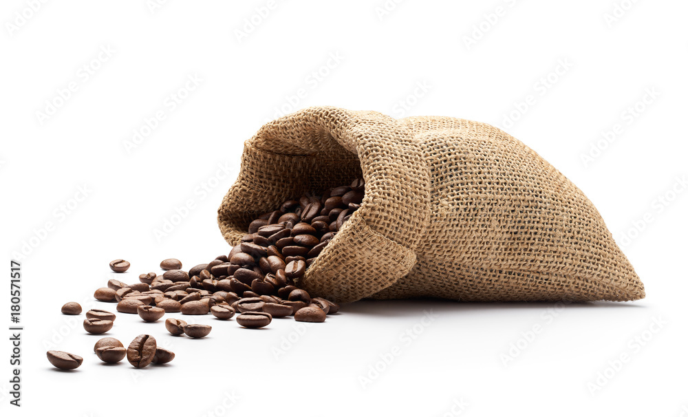 咖啡豆从粗麻布袋中溢出