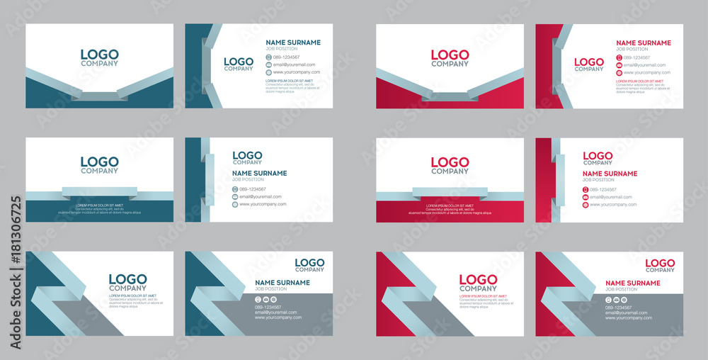 set of modern business name card template, ribbon concept