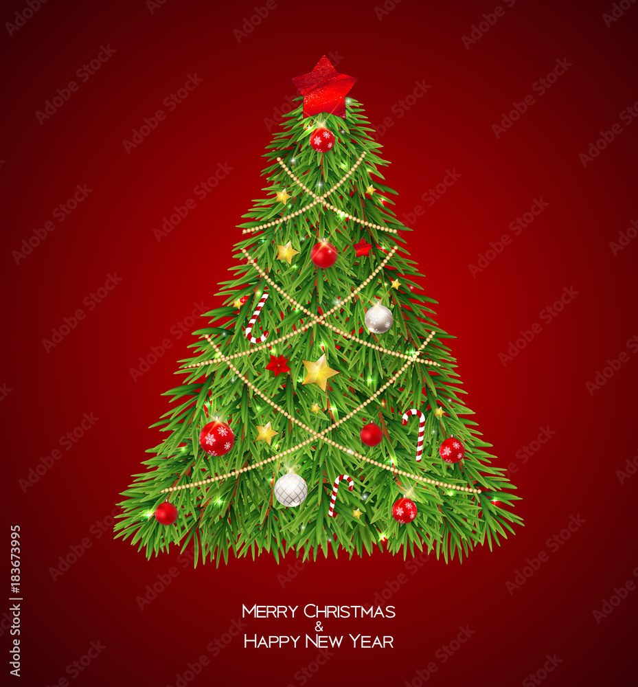 圣诞快乐和新年背景与圣诞树。矢量插图