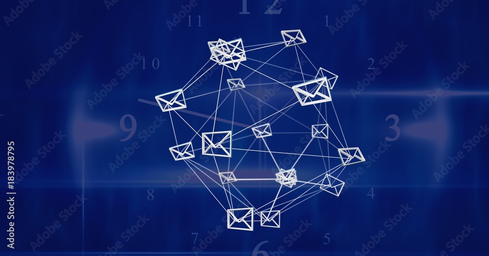 蓝色背景的3D电子邮件连接图标