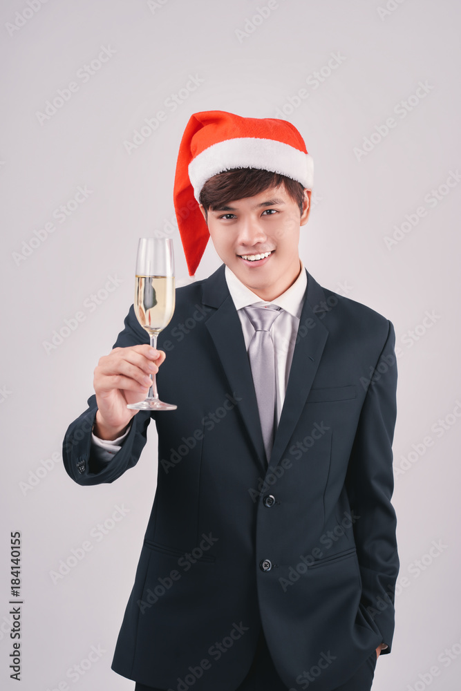 Asian businessman celebrating christmas isolated on white background