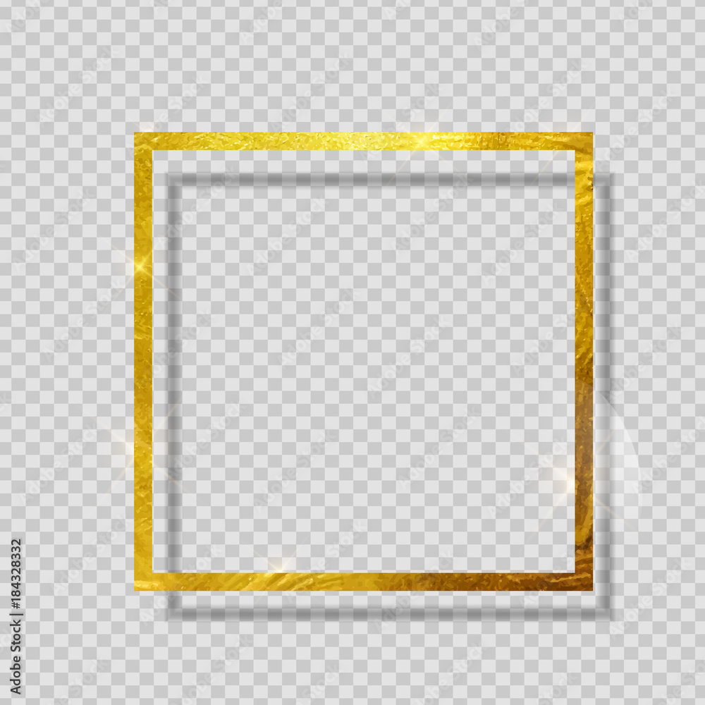 透明背景上的金色闪光纹理框架。矢量插图