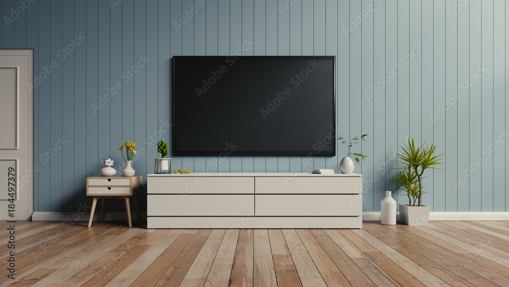 现代客厅橱柜上的电视，3d渲染