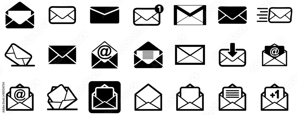 Black emails vector icon pack