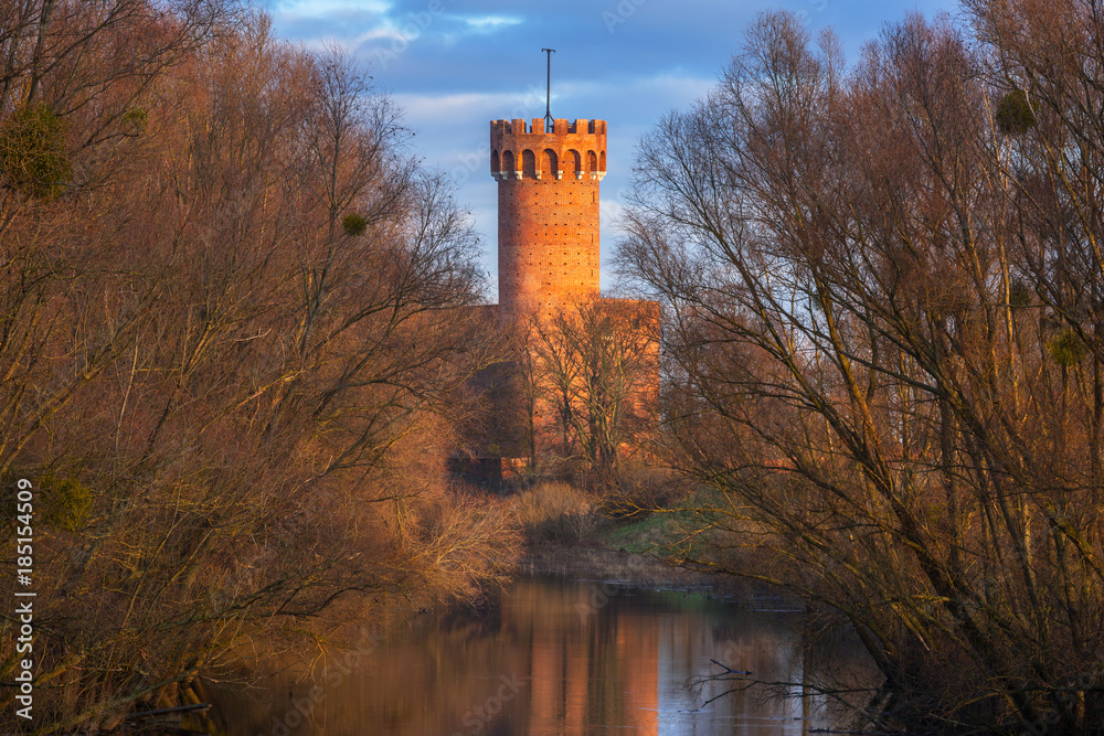 波兰Wda河中的瑞士中世纪条顿城堡。