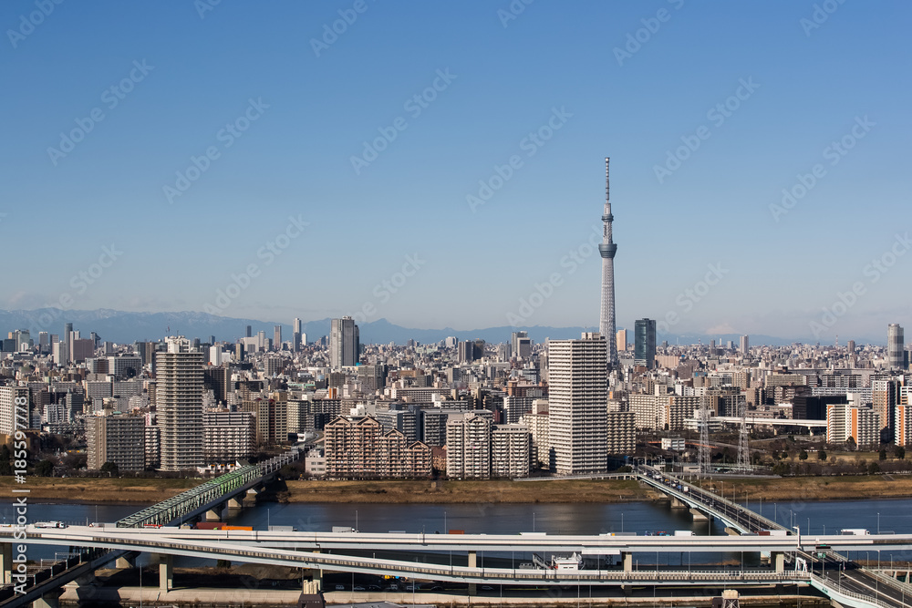东京-2017年1月11日：东京天树（634米），日本最高的独立式建筑