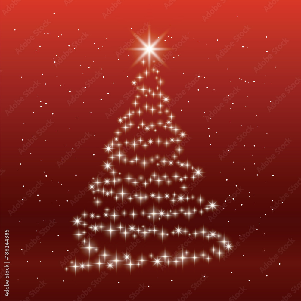 红底圣诞树。新年快乐，圣诞快乐。圣诞晚会