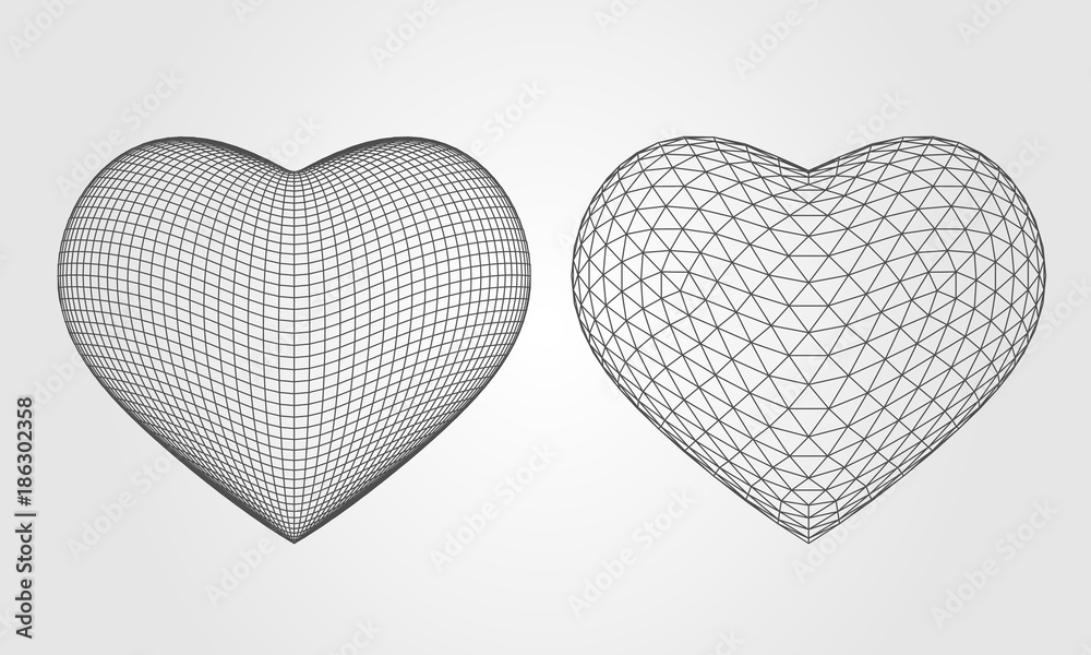 hearts collection灰色线条三维矢量插图