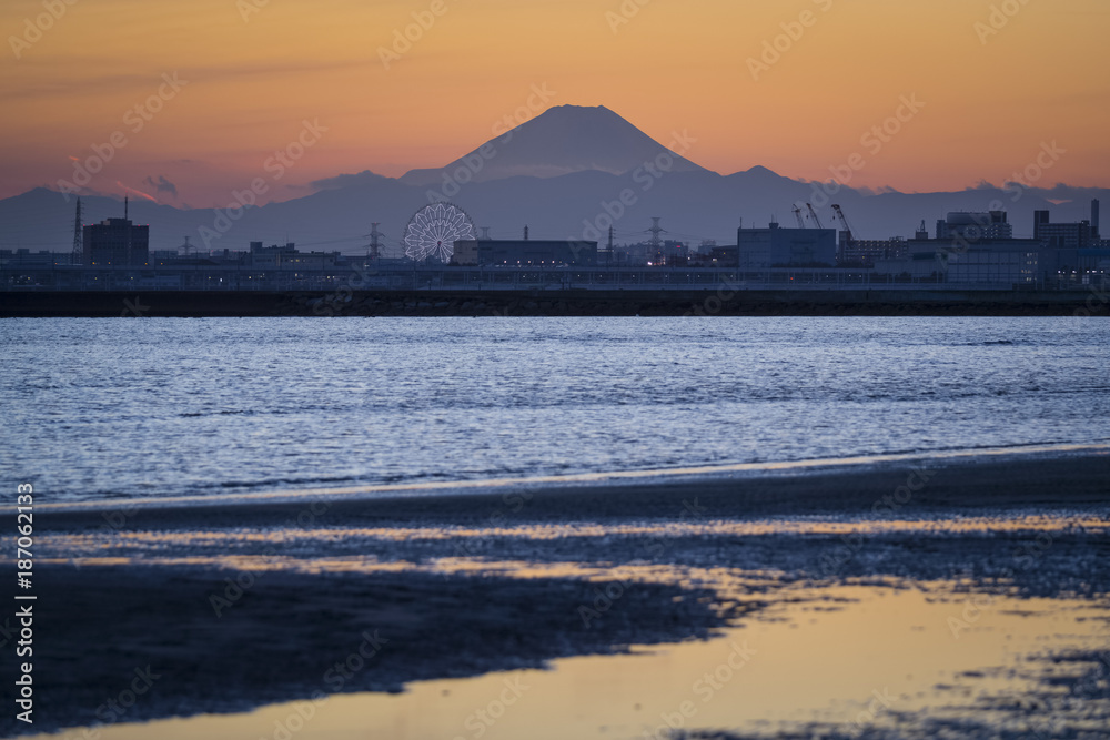 Mt.Fuji and Tokyo Bay at sunset