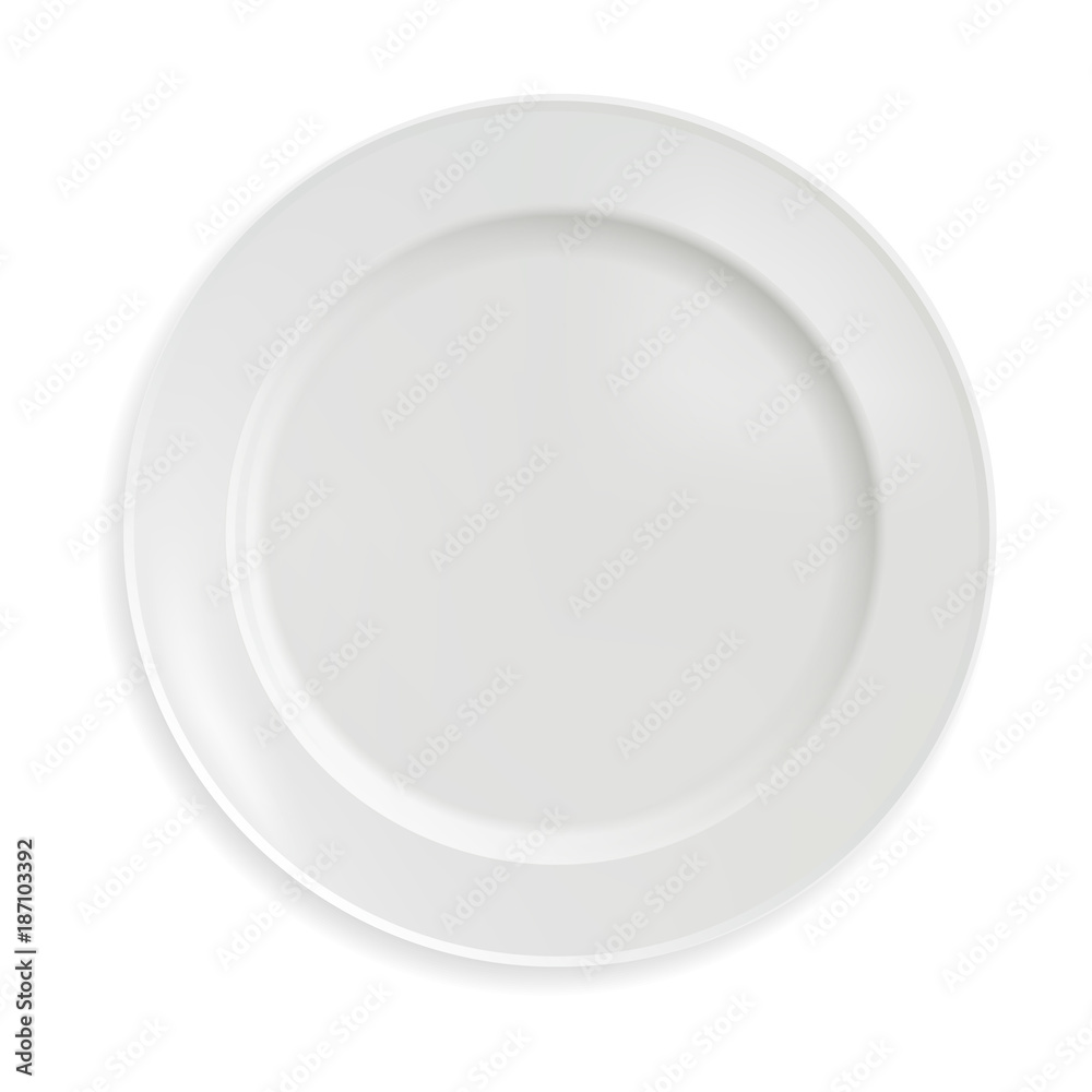 empty porcelain plate in a realistic style on a white background. Vector illustration.