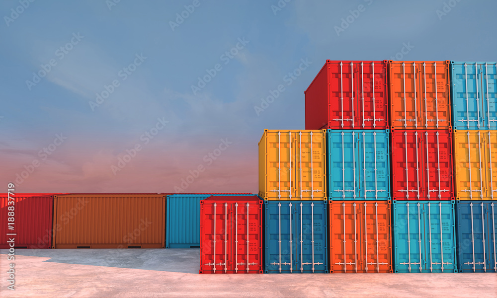 集装箱箱的堆叠，用于进出口业务的货运船