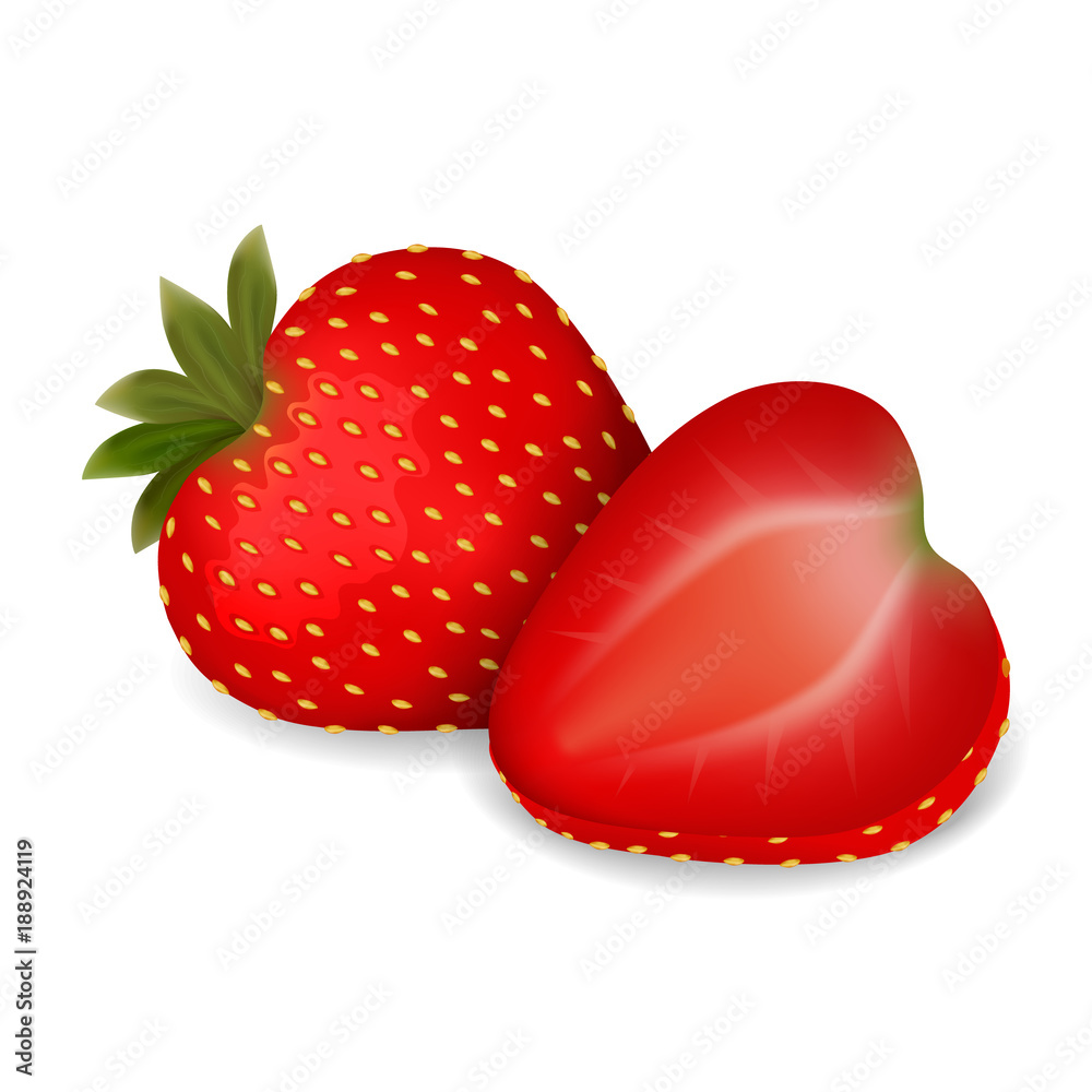 白色背景上多汁美味的成熟草莓。矢量插图。