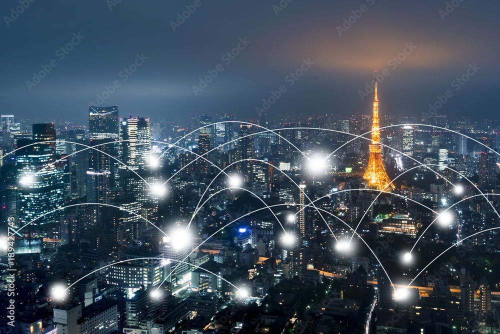 与日本东京的网络和连接技术概念