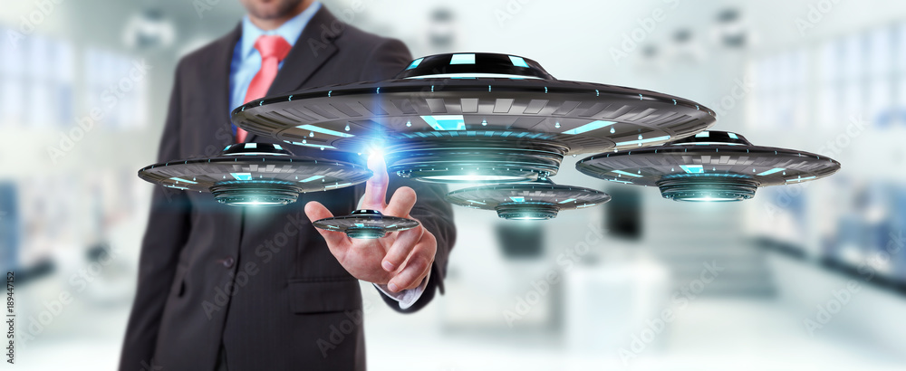 商人用复古UFO飞船3D渲染