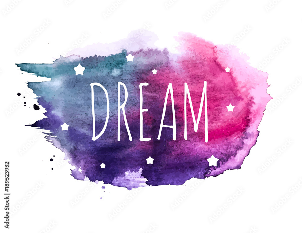 Believe Word with Stars on Hand Drawn Watercolor Brush Paint Background. Vector Illustration