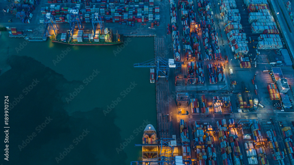 Aerial view of container cargo ship, Container Cargo ship in import export logistic, Logistics and t