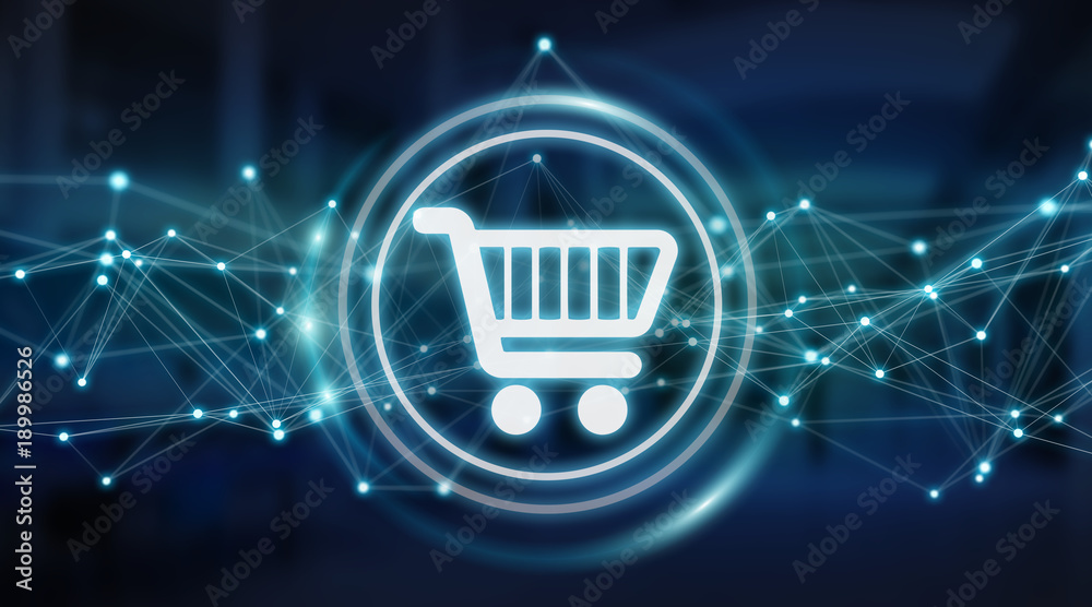 Digital shopping icons with connections 3D rendering