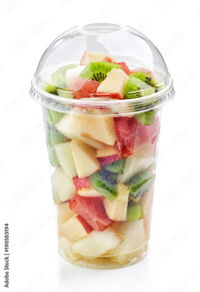 新鲜水果片塑料杯沙拉