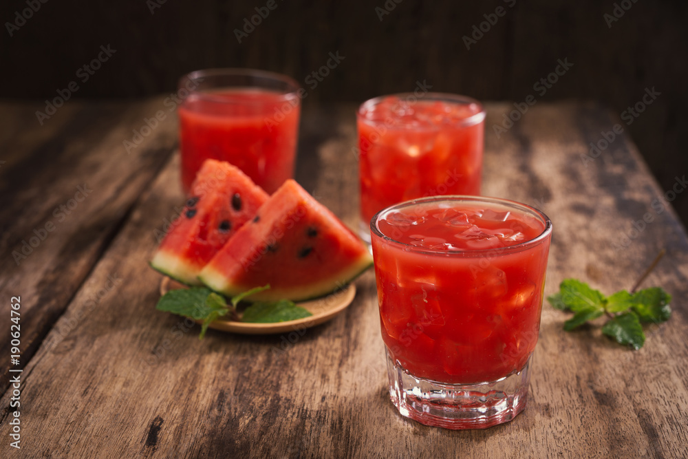 Refreshing summer watermelon in glasses with slices of watermelon