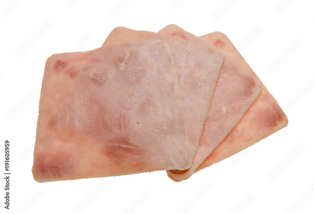 ham sliced isolated on white background File contains a clipping path.