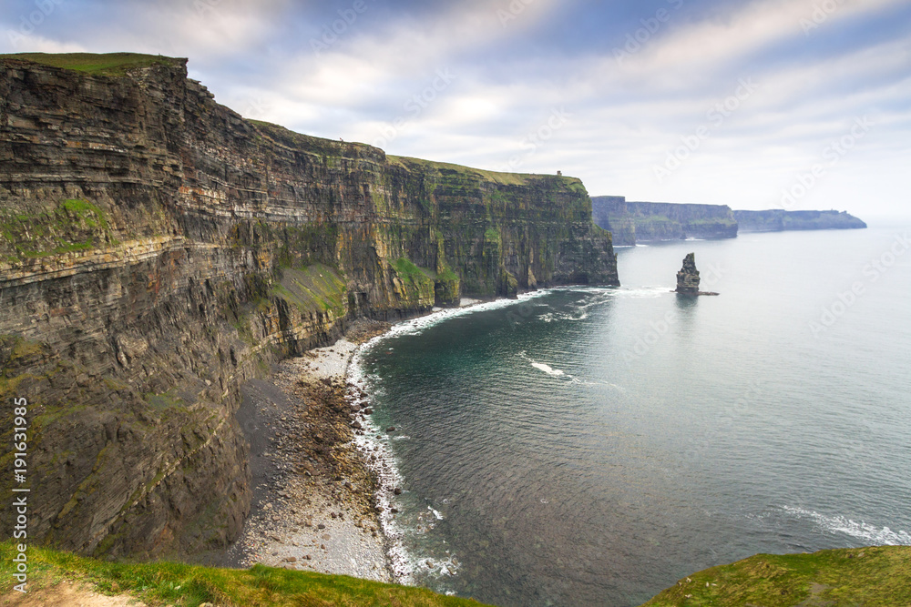 Cliffs of Moher in Ireland at cloudy day, Co. Clare
