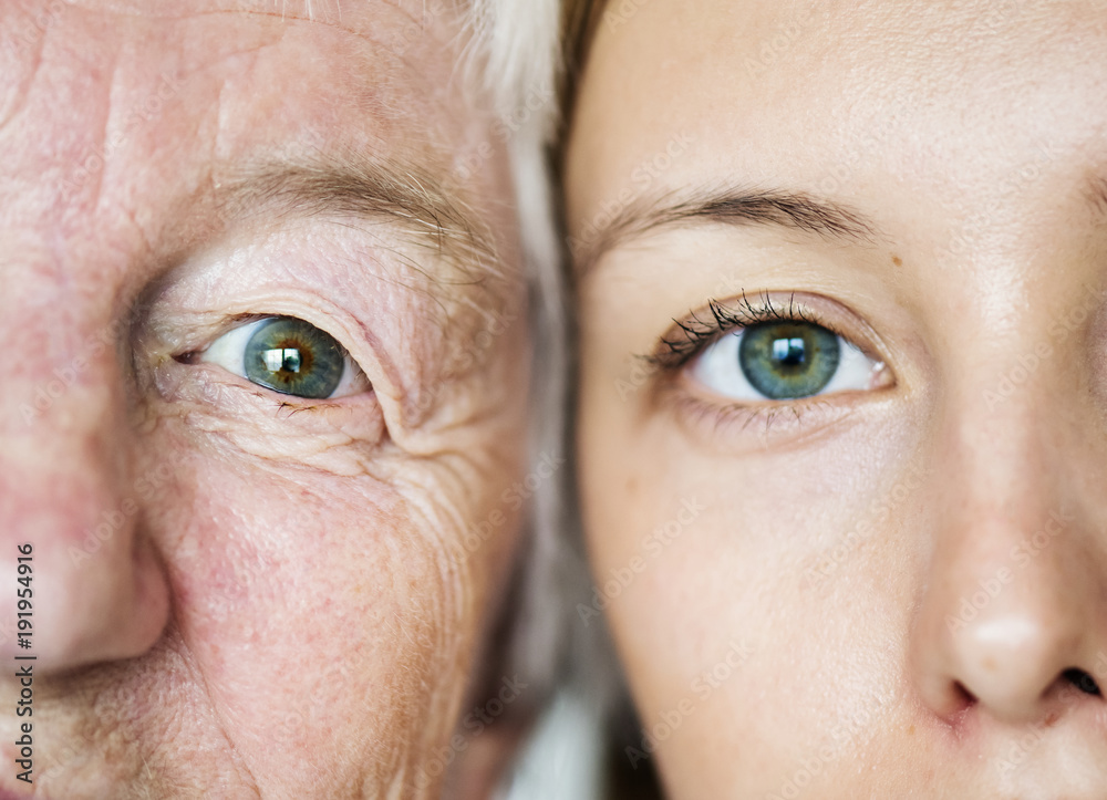 家族世代绿色眼睛遗传学概念