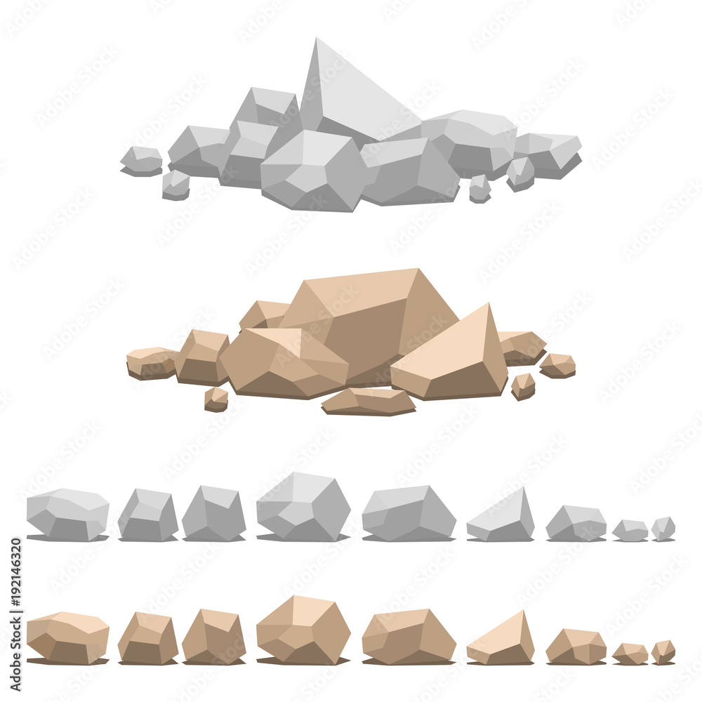 一组不同的石头，矢量插图