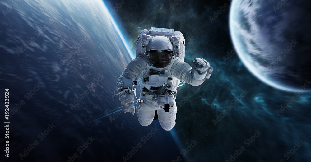 宇航员漂浮在太空中，NASA提供的这张图像的3D渲染元素