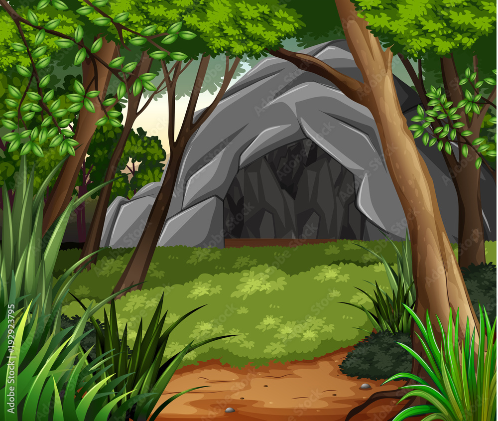 森林中洞穴的背景场景
