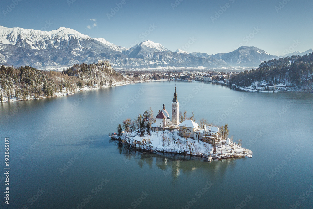 Lake Bled with Bled Island in winter, Slovenia