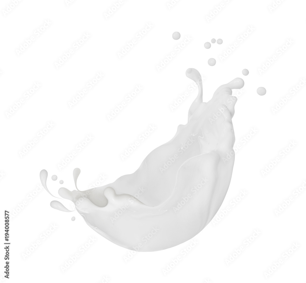 白色背景上隔离的牛奶或奶油飞溅特写