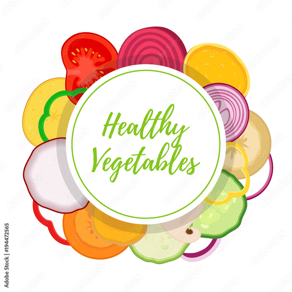 矢量健康蔬菜，素食系列。有机农产品。卡通平面风格