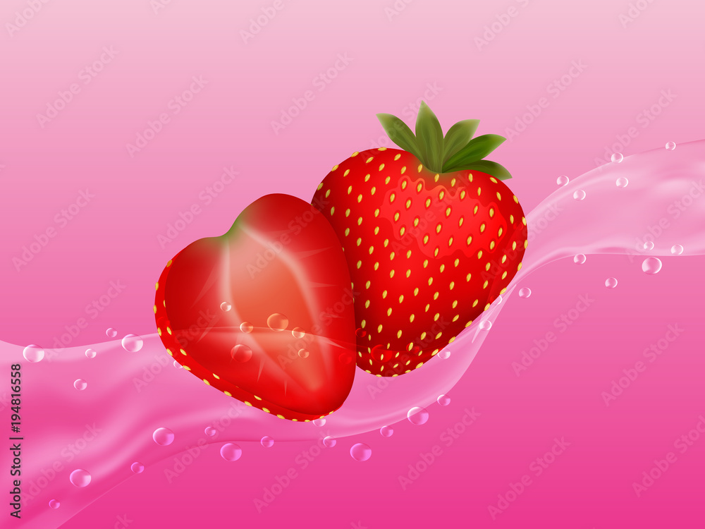 美味多汁的草莓汁。逼真的风格。矢量插图。
