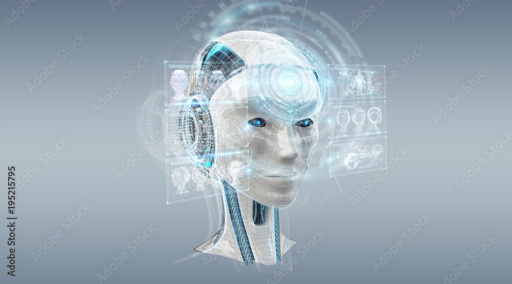 数字人工智能半机械人界面3D渲染