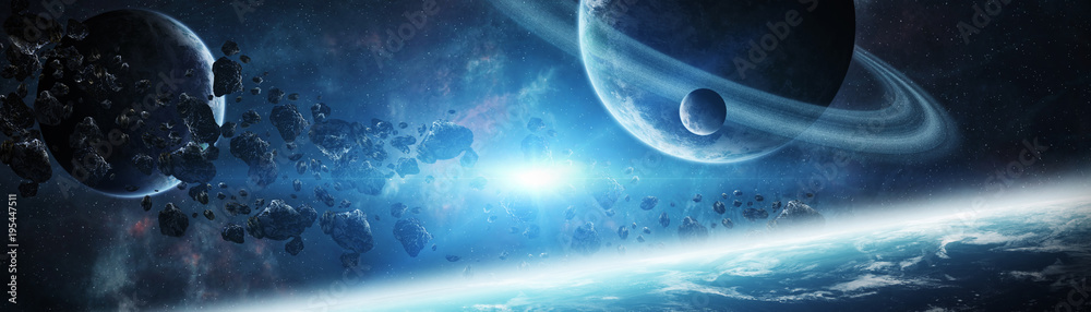 Panoramic view of planets in distant solar system 3D rendering elements of this image furnished by N