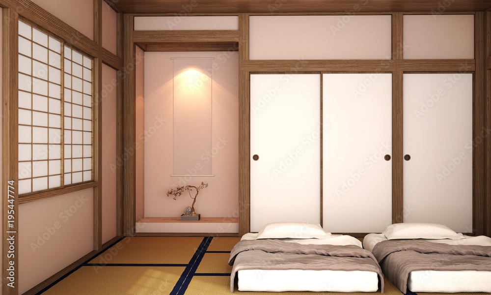 室内设计客厅，带桌子，木地板，专门用传统日语设计