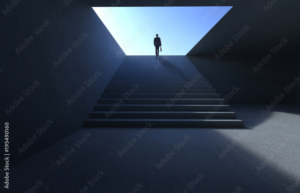 成功的商人爬上楼梯，雄心勃勃的概念。