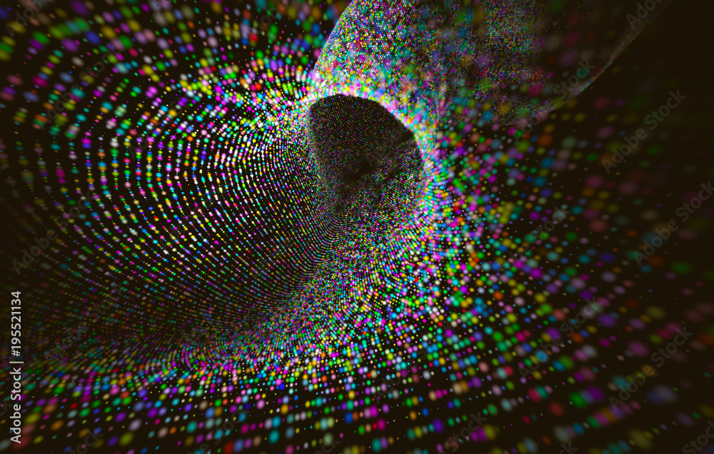 Fondo de tunel abstracto con esferas y ondas.Concepto de big data e informatica.Diseño de tecnologia