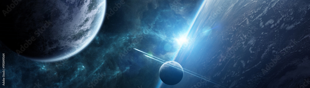 N提供的遥远太阳系行星全景图，该图像的3D渲染元素
