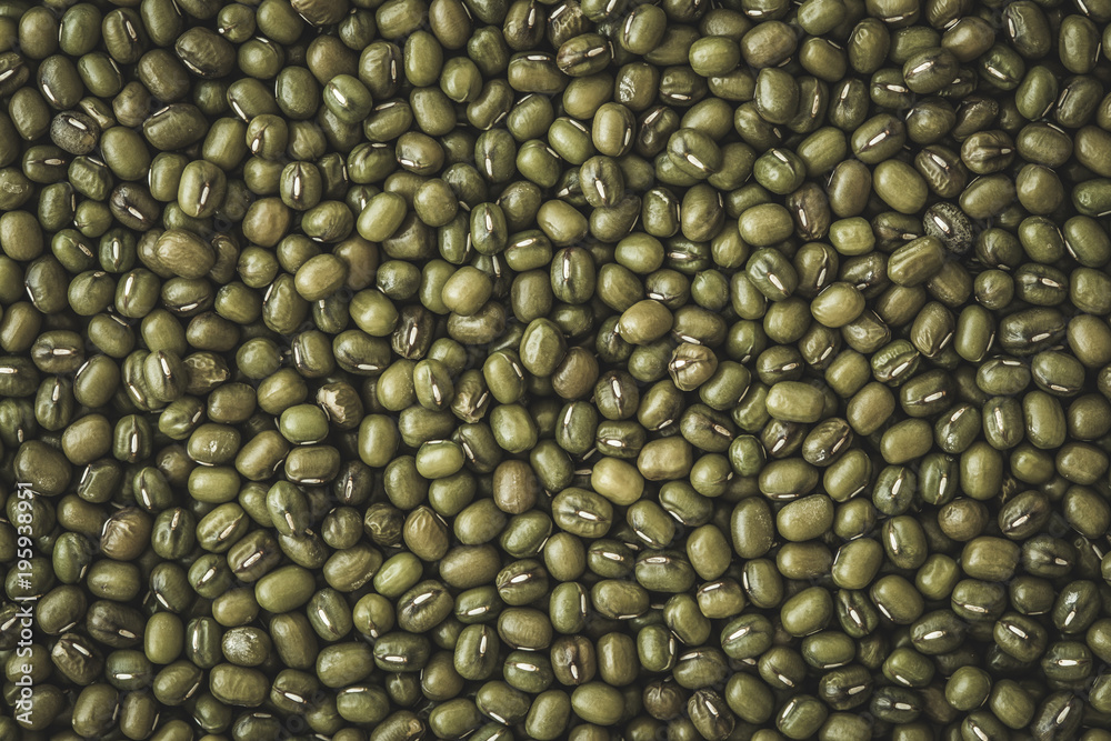 Close up a green mung beans grain seed background