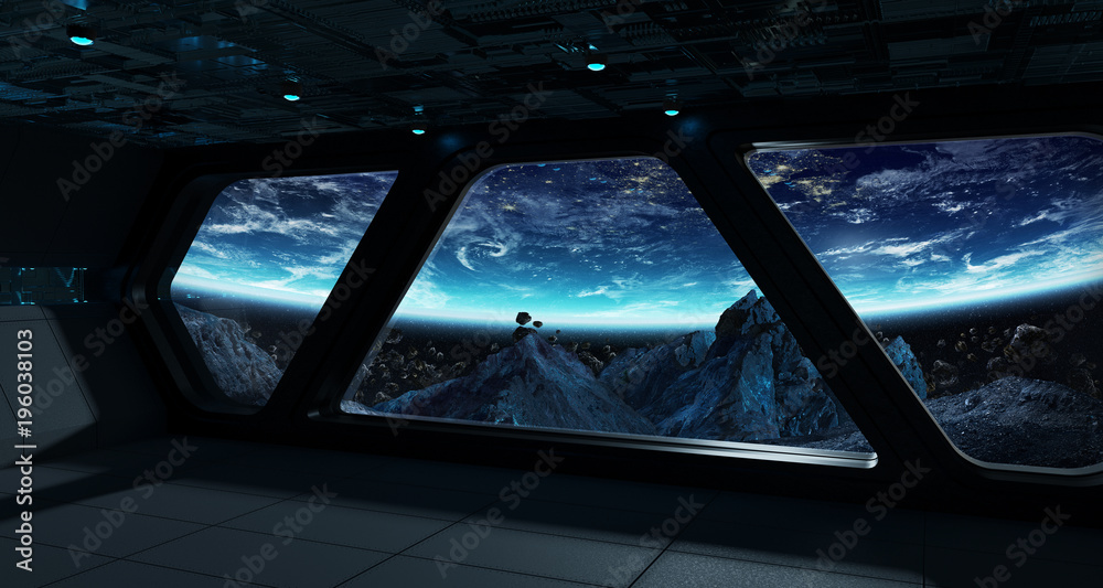 太空船未来主义内饰，可俯瞰地球