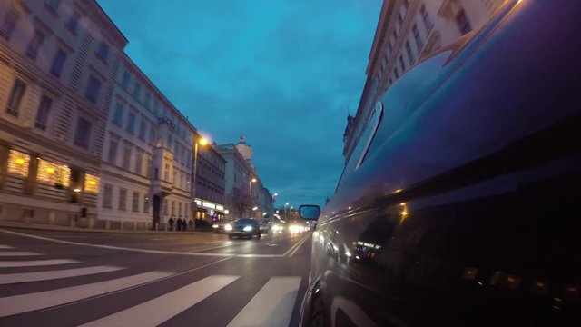 Driving a car through Vienna at night