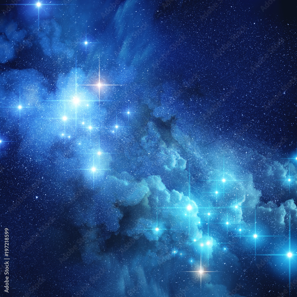蓝色星系星云中正在发光的恒星。背景图。