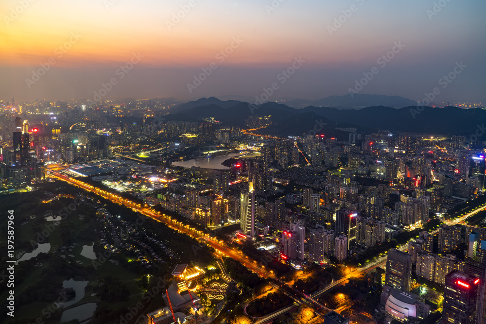 深圳城市景观和城市天际线鸟瞰图