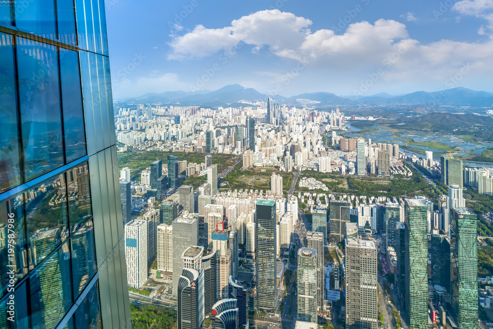 深圳城市建筑景观和城市天际线鸟瞰图