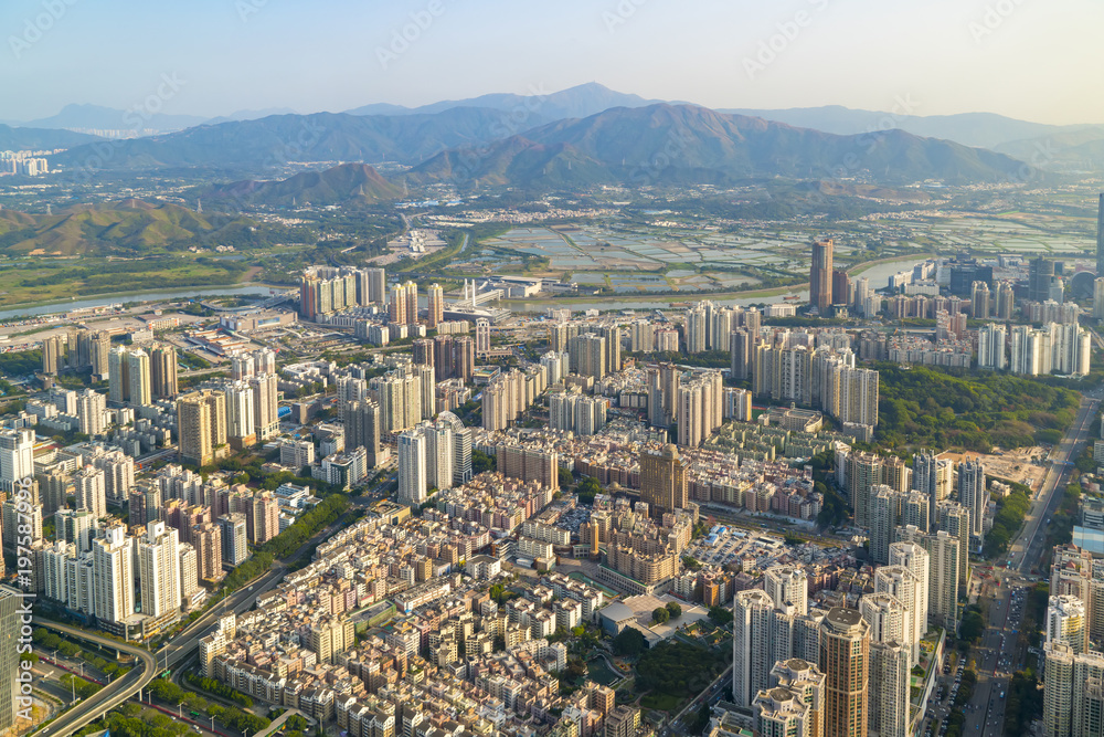 深圳城市建筑景观和城市天际线鸟瞰图