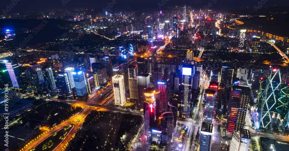深圳城市建筑景观夜景鸟瞰图