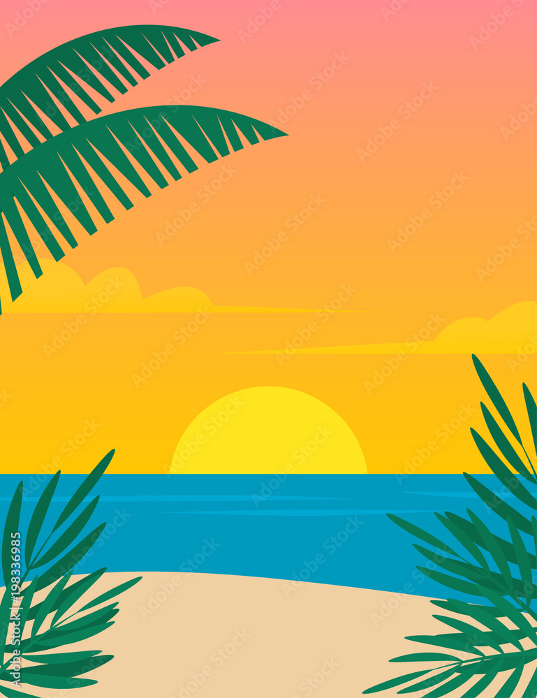 Tropical beach sunset poster background