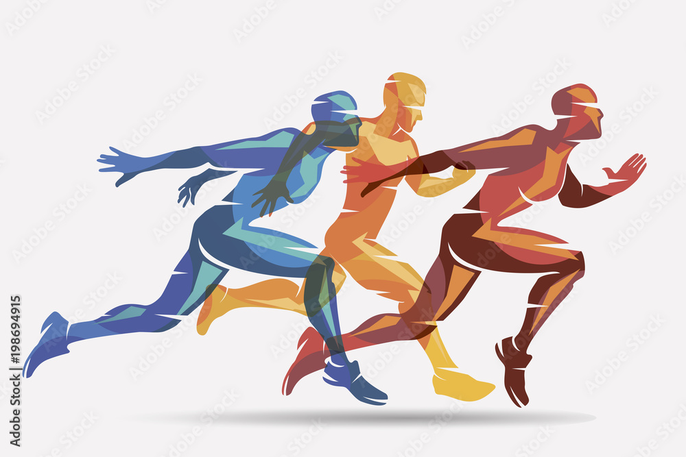 跑步运动员矢量符号、运动和竞赛概念背景